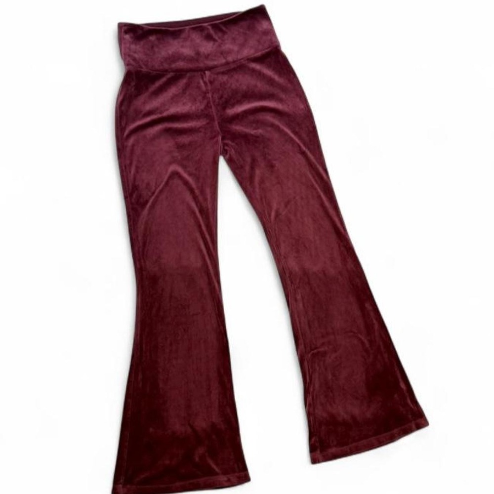 LOFT Burgundy Flare Stretch Velvet Pants